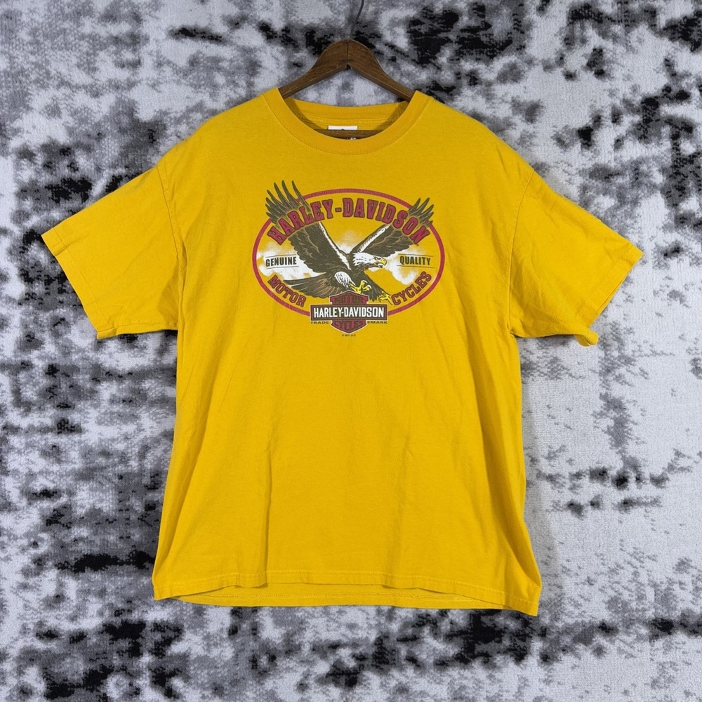VTG Harley Davidson Hanes Beefy Shirt Adult Large Yellow Ocala Florida‎
